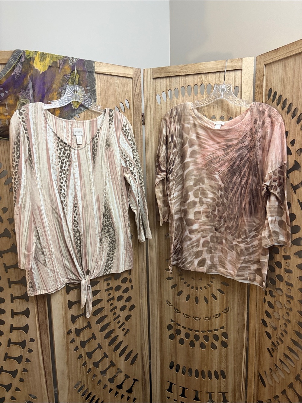 2 CHICO’S 3/4 sleeve leopard accent tops - SIZE 1